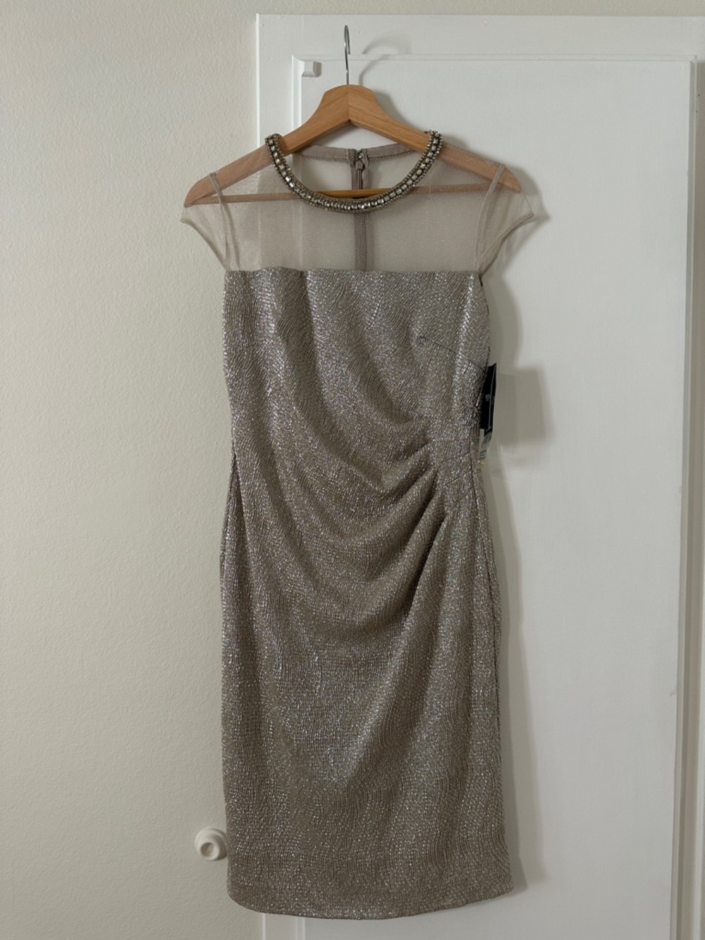 Lauren Ralph Lauren Silver Beaded-Neck Midi Dress